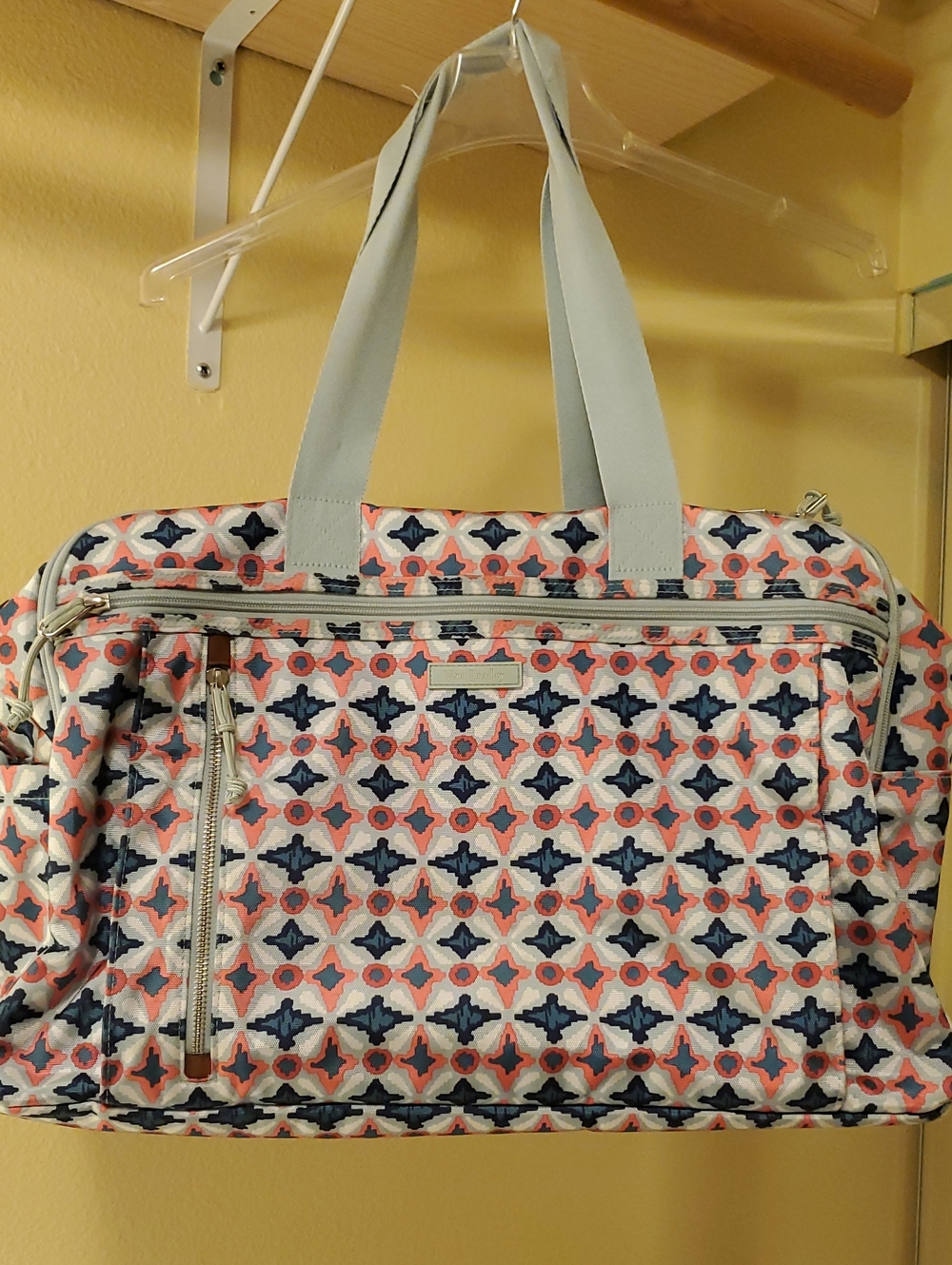 Vera Bradley Patterned Tote Bag in Coral and Navy